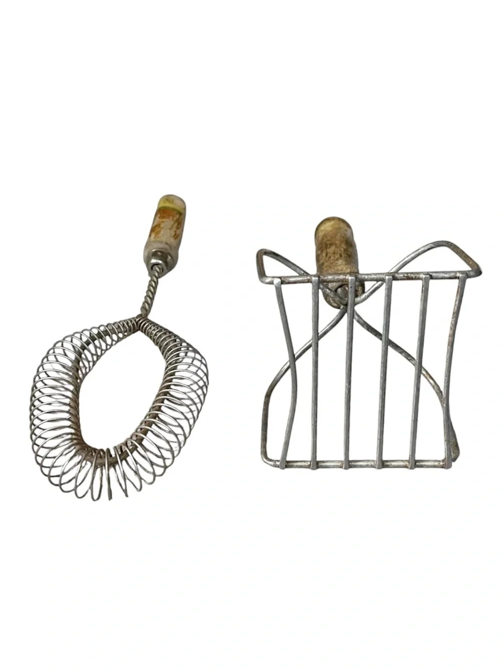 Vintage Wood Handle Coiled Wire Beater Whisk & Potato Masher